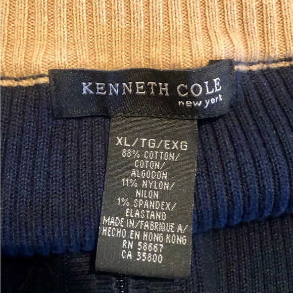 Kenneth Cole New York navy and camel zip up sweater XL. Not an over size fit. - Picture 4 of 6